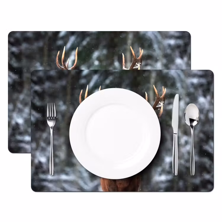 Tischset - 6 Stück - Rotwild - Winter - Schnee - Wald - Natur - Tier — 2