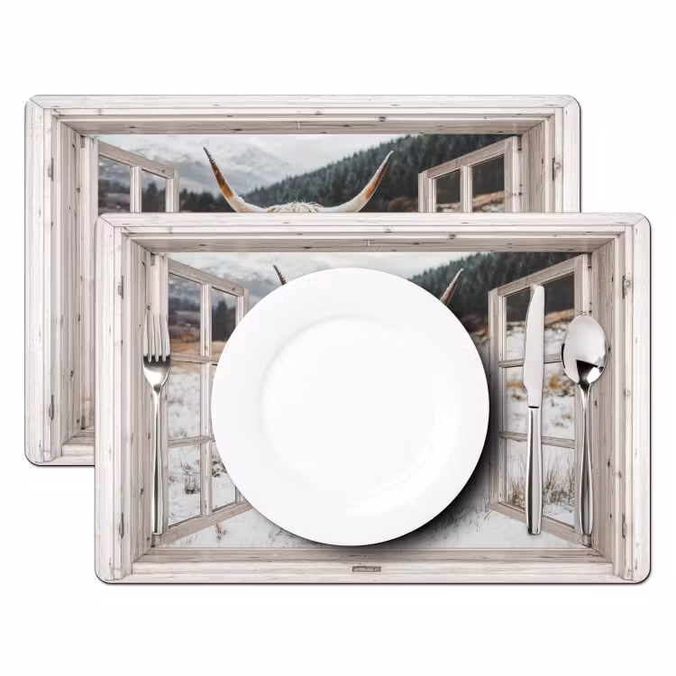 Tischset - 6 Stück - Schottische Highlander - Winterlandschaft - Ländlich - Berge - Ausblick — 2
