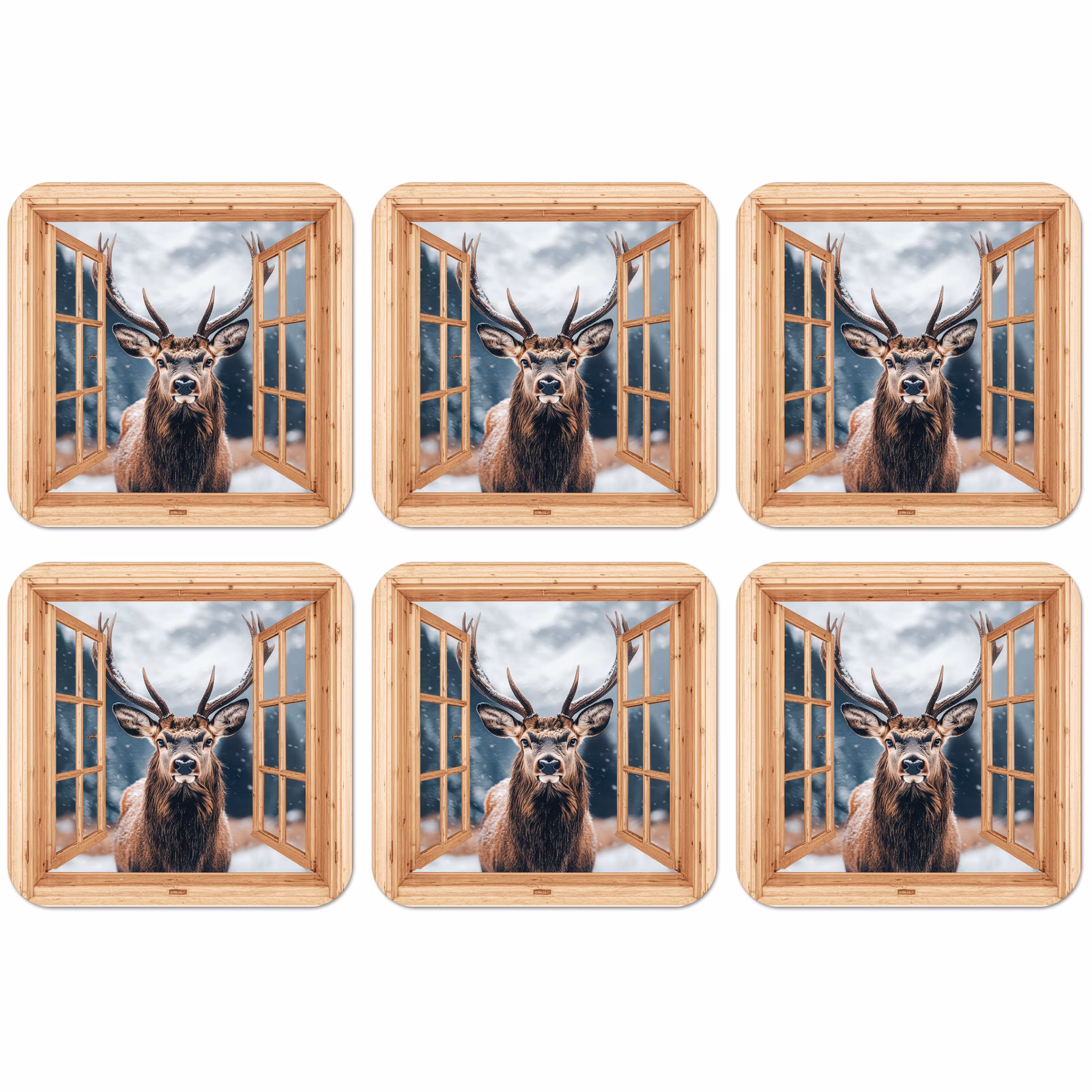 Untersetzer - Durchblick - Hirsche - Tiere - Winterlandschaft - Schnee — 1