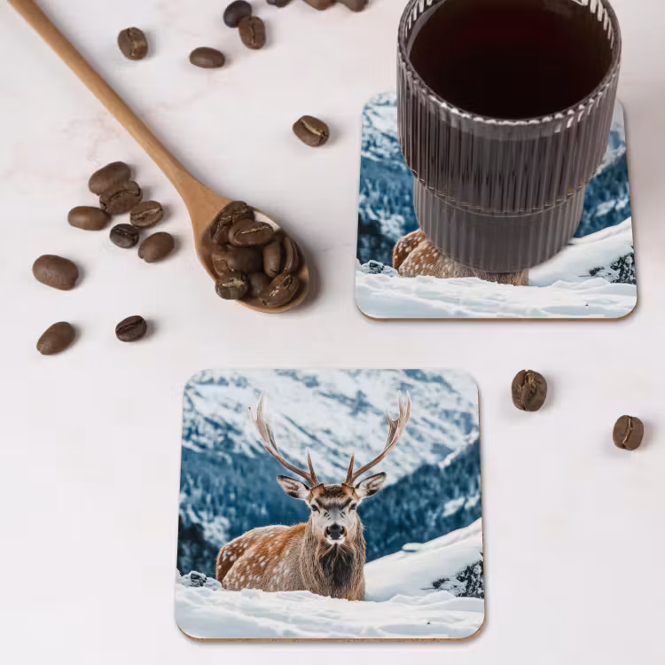 Untersetzer - Hirsche - Landschaft - Winter - Natur - Tiere - Berge — 4