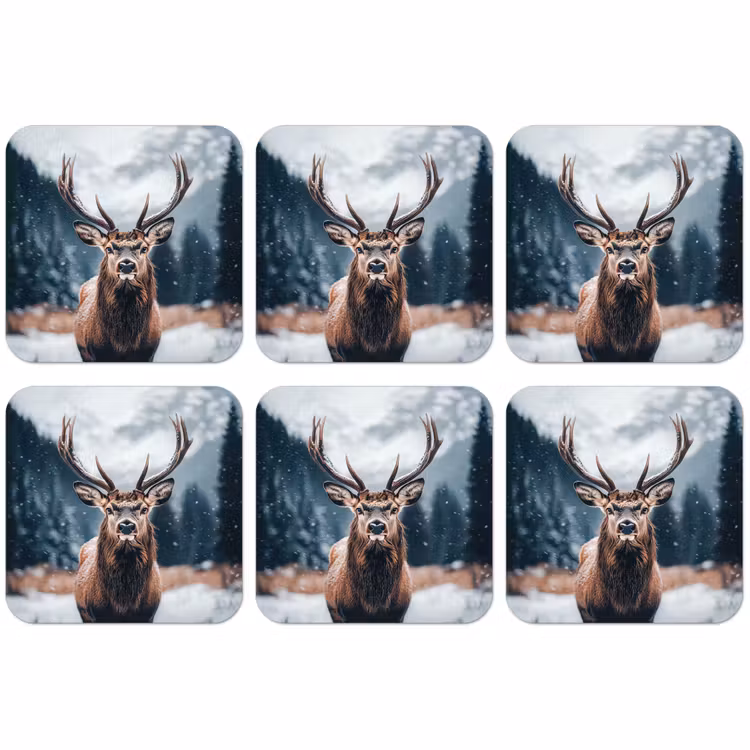 Untersetzer - Hirsche - Tiere - Landschaft - Winter - Schnee — 1