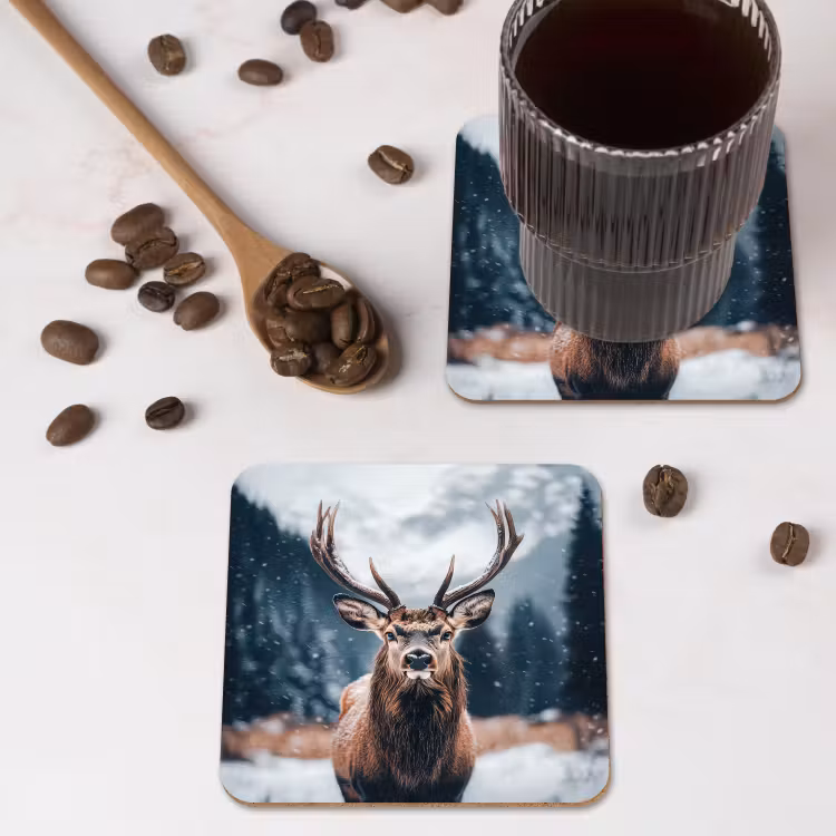 Untersetzer - Hirsche - Tiere - Landschaft - Winter - Schnee — 4
