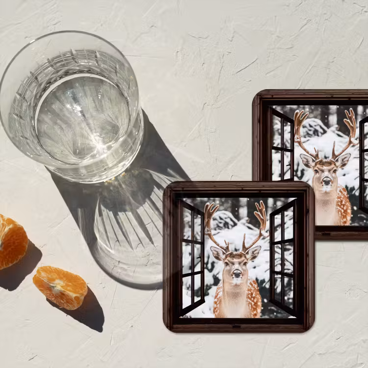 Untersetzer - Hirsche - Schnee - Winter - Wald - Tiere - Durchschauen — 2