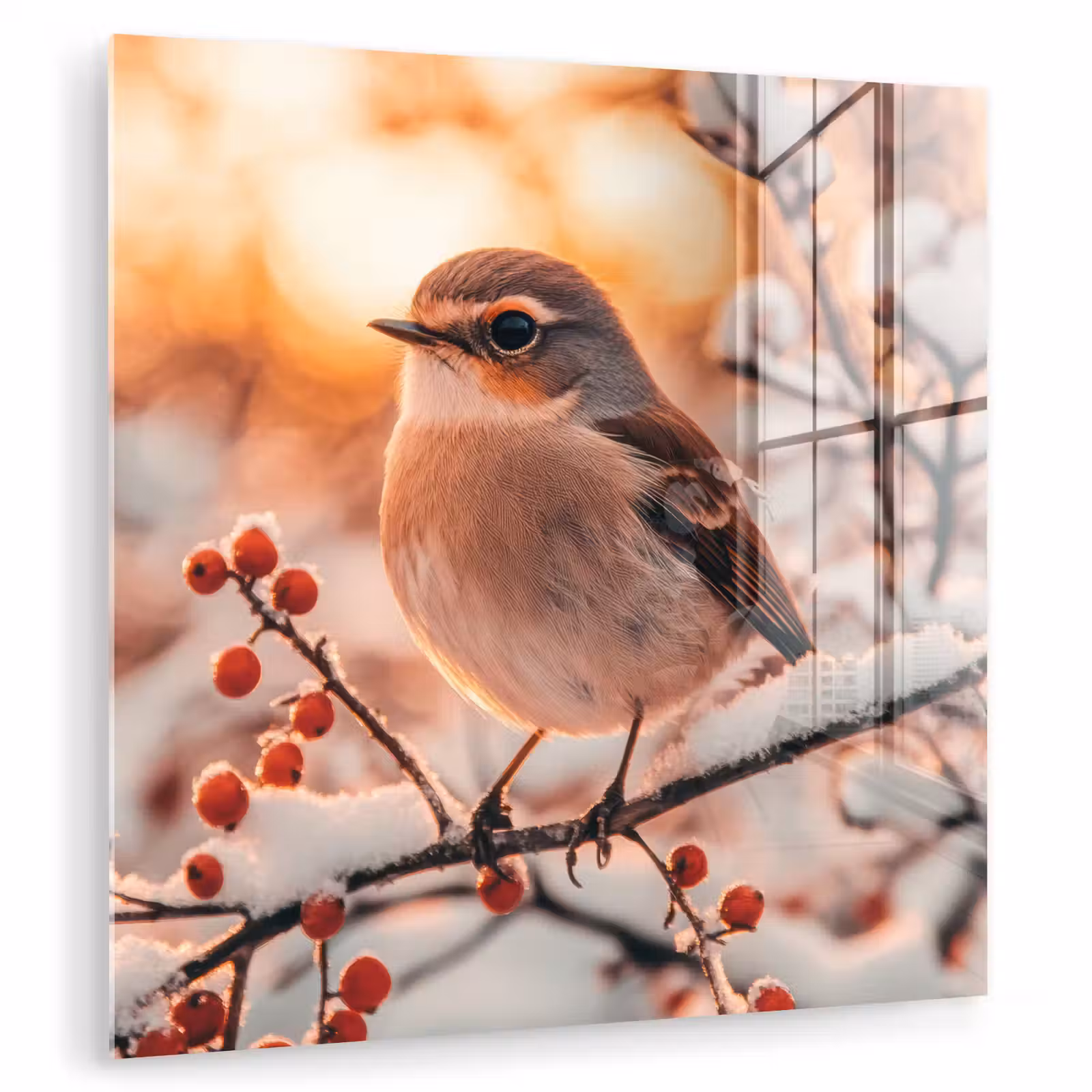 Glasbild - Vogel - Zweig - Winter - Tiere - Schnee — 1