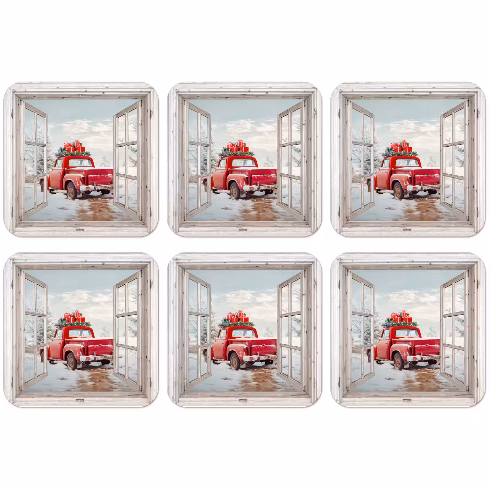 Untersetzer - Auto - Rot - Geschenke - Winter - Weihnachten - Durchsichtig - Weiß — 1