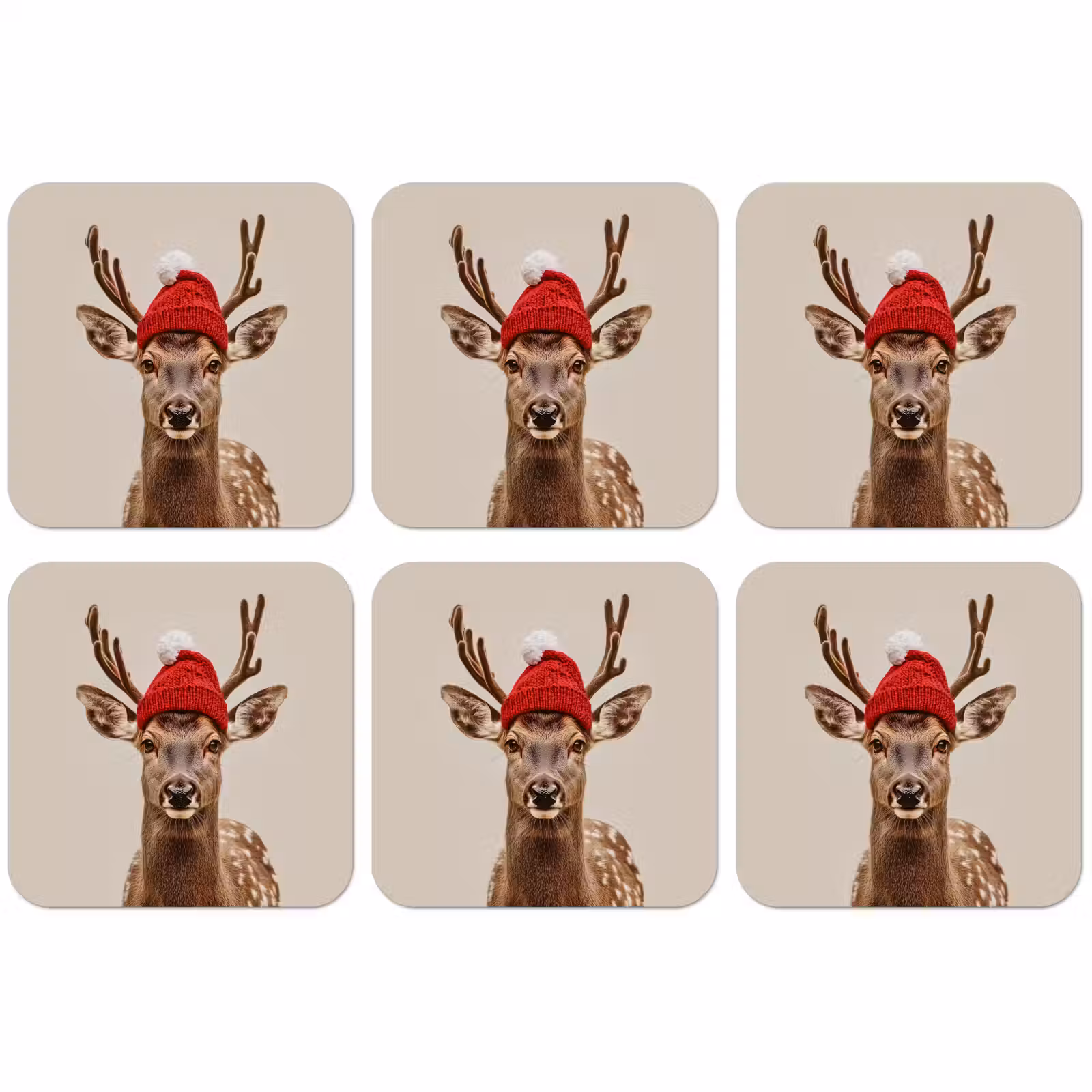 Untersetzer - Hirsch - Weihnachten - Hut - Tiere - Winter - Lustig — 1