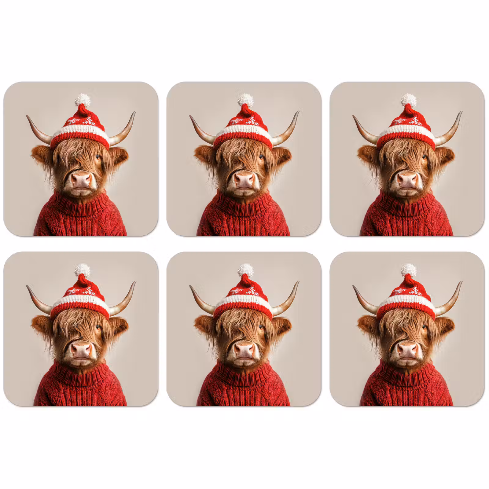 Untersetzer - Schottischer Highlander - Weihnachten - Mütze - Pullover - Winter — 1