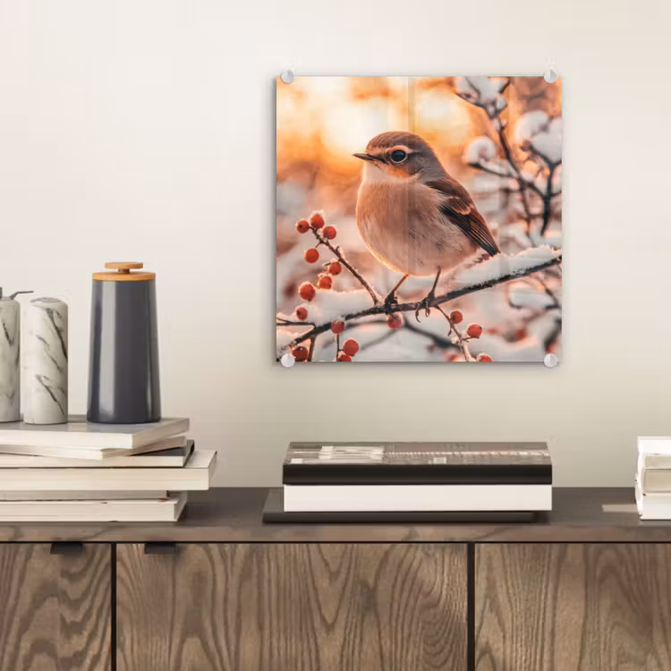 Glasbild - Vogel - Zweig - Winter - Tiere - Schnee — 2