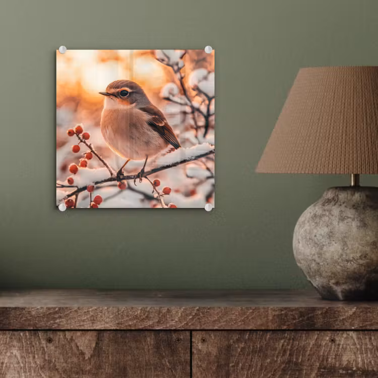 Glasbild - Vogel - Zweig - Winter - Tiere - Schnee — 4