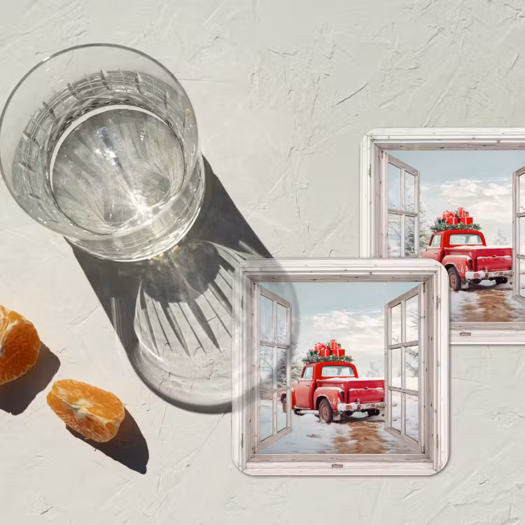 Untersetzer - Auto - Rot - Geschenke - Winter - Weihnachten - Durchsichtig - Weiß — 2