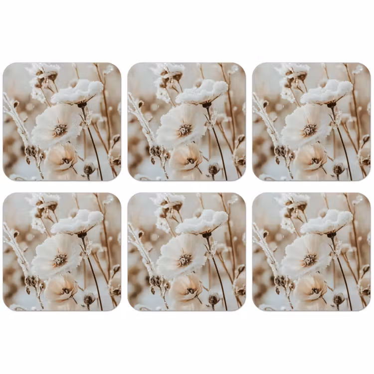Untersetzer - Blumen - Winter - Weiß - Schnee - Beige — 1