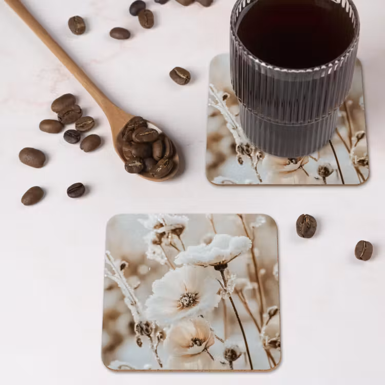 Untersetzer - Blumen - Winter - Weiß - Schnee - Beige — 4