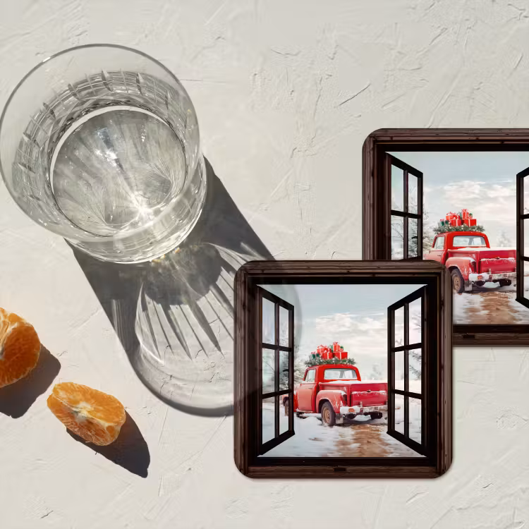 Untersetzer - Durchsichtig - Auto - Rot - Geschenke - Winterlandschaft - Weihnachten — 2