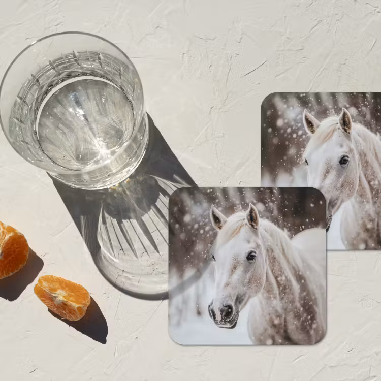 Untersetzer - Pferd - Weiß - Winter - Natur - Schnee - Tiere — 2