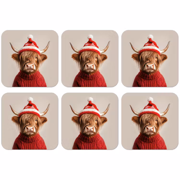 Untersetzer - Schottischer Highlander - Weihnachten - Mütze - Pullover - Winter — 1
