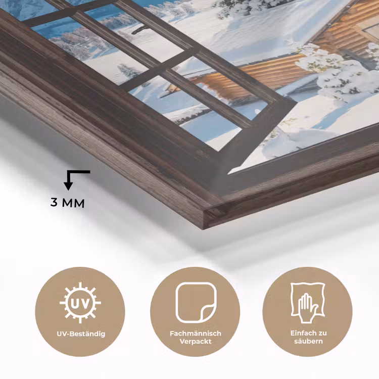 Glasbild - Aussicht - Winter - Landschaft - Hütte - Berge — 3