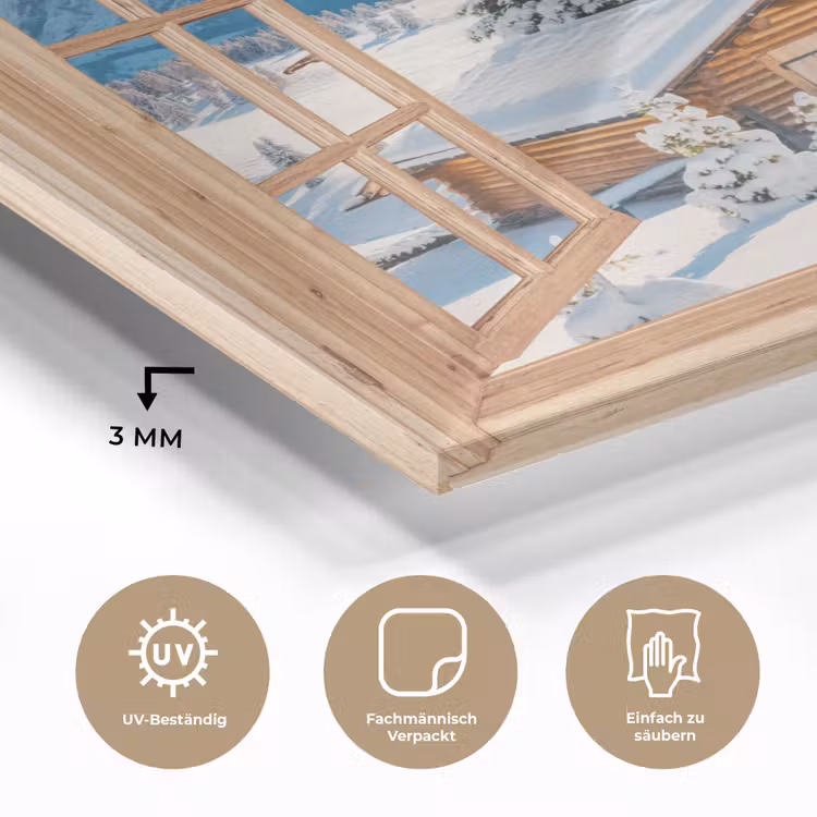 Glasbild - Durchblick - Winterlandschaft - Hütte - Berge - Aussicht — 3