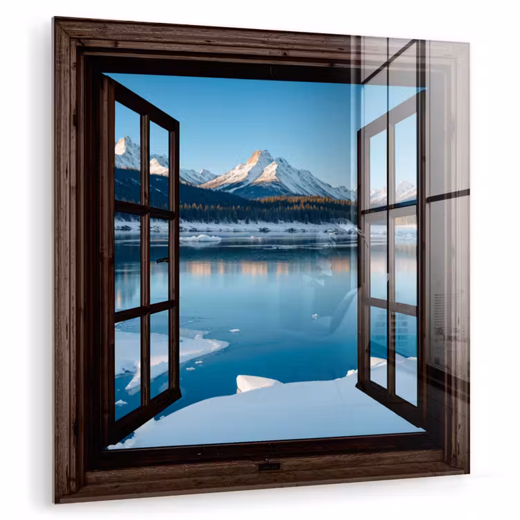 Glasbild - Durchblick - Winterlandschaft - See - Berge - Ausblicke — 1