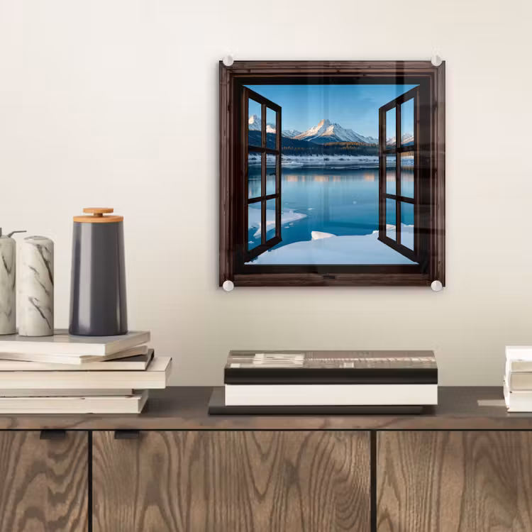 Glasbild - Durchblick - Winterlandschaft - See - Berge - Ausblicke — 2