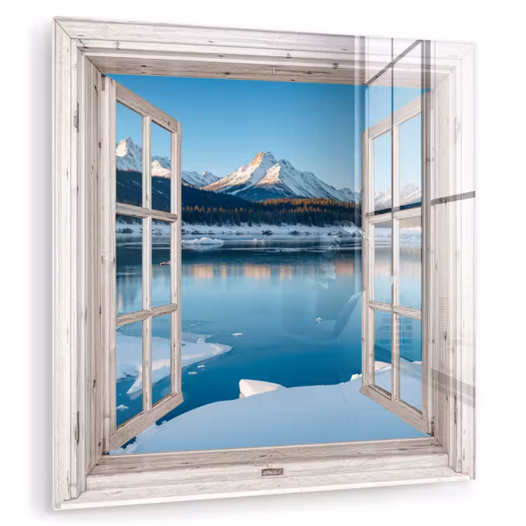 Glasbild - Landschaft - Winter - See - Berg - Aussicht - Licht — 1