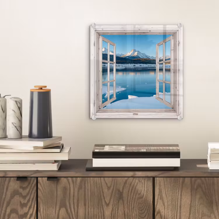 Glasbild - Landschaft - Winter - See - Berg - Aussicht - Licht — 2