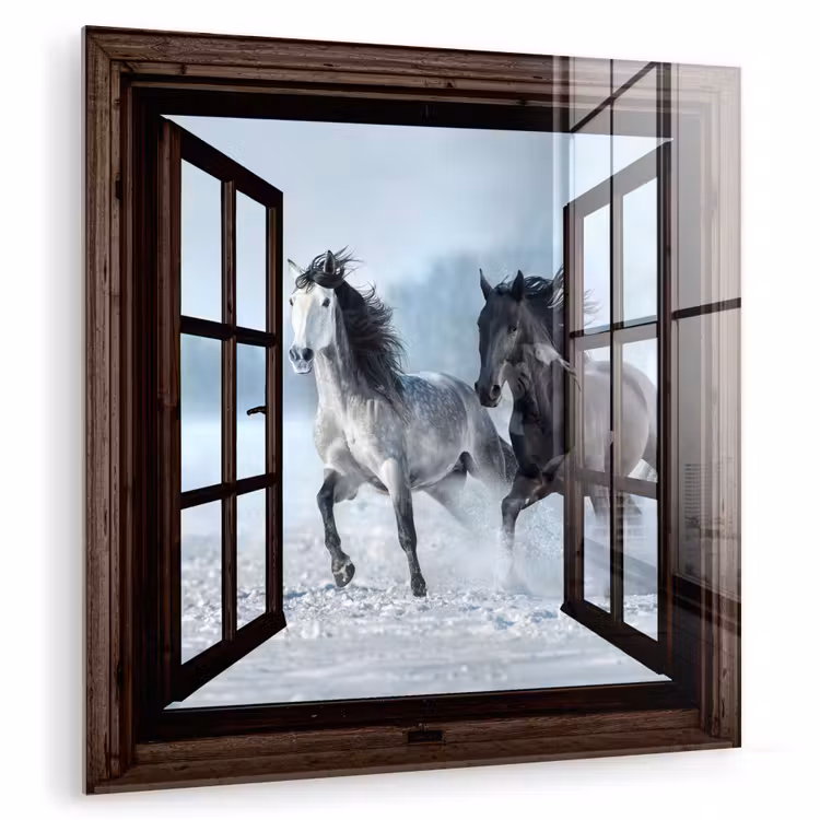 Glasbild - Pferde - Winter - Tiere - Natur - Durchblicken — 1