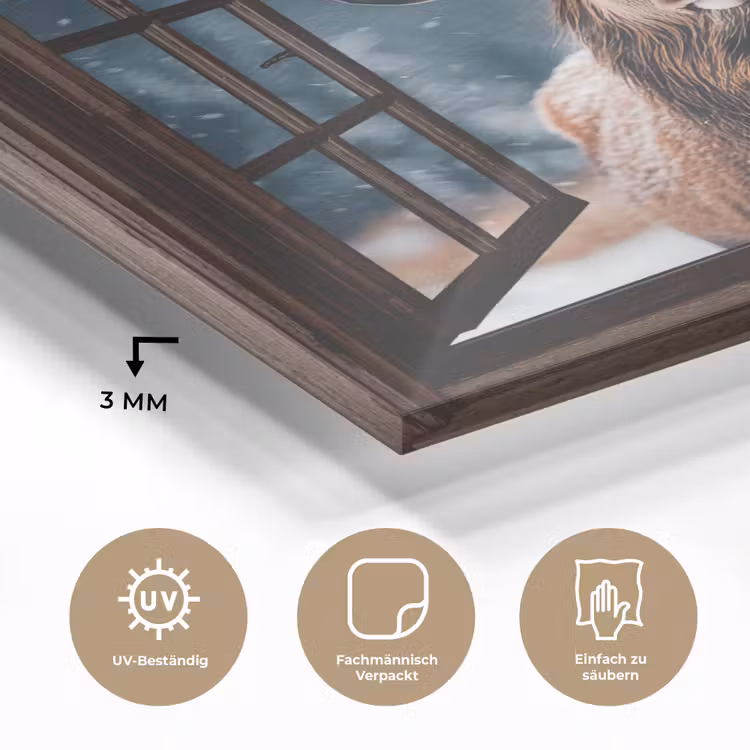 Glasbild - Durchsichtig - Hirsche - Tiere - Landschaft - Winter - Schnee - Ländlich — 3