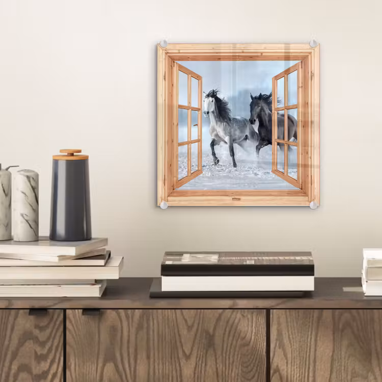 Glasbild - Durchsichtig - Pferde - Winter - Tiere - Natur - Holz — 2