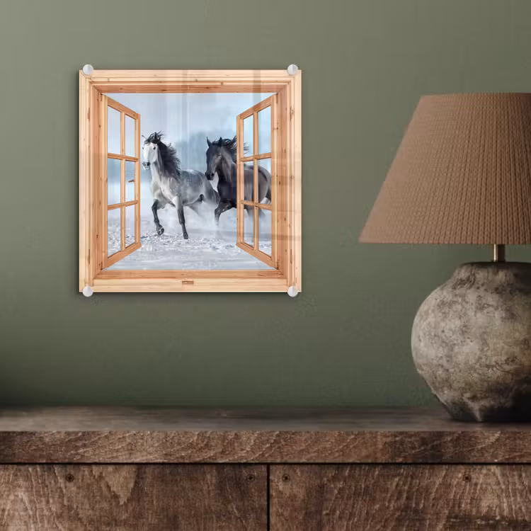 Glasbild - Durchsichtig - Pferde - Winter - Tiere - Natur - Holz — 4