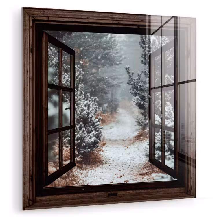 Glasbild - Wald - Winter - Bäume - Natur - Weg - Aussicht — 1