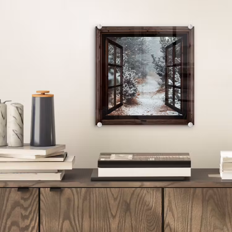 Glasbild - Wald - Winter - Bäume - Natur - Weg - Aussicht — 2