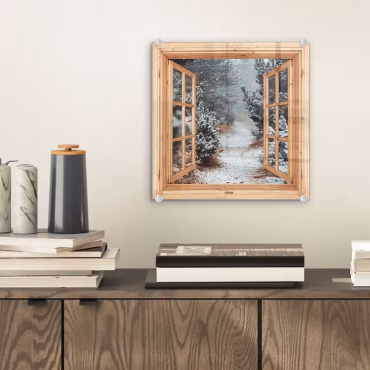 Glasbild - Wald - Winter - Bäume - Natur - Weg - Aussicht — 2