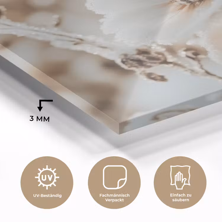 Glasbild - Blumen - Winter - Weiß - Schnee - Beige — 3