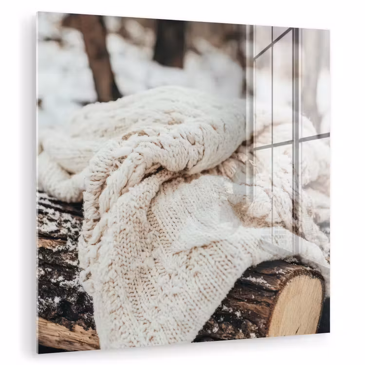 Glasbild - Decke - Weiß - Baumstumpf - Winter - Schnee — 1