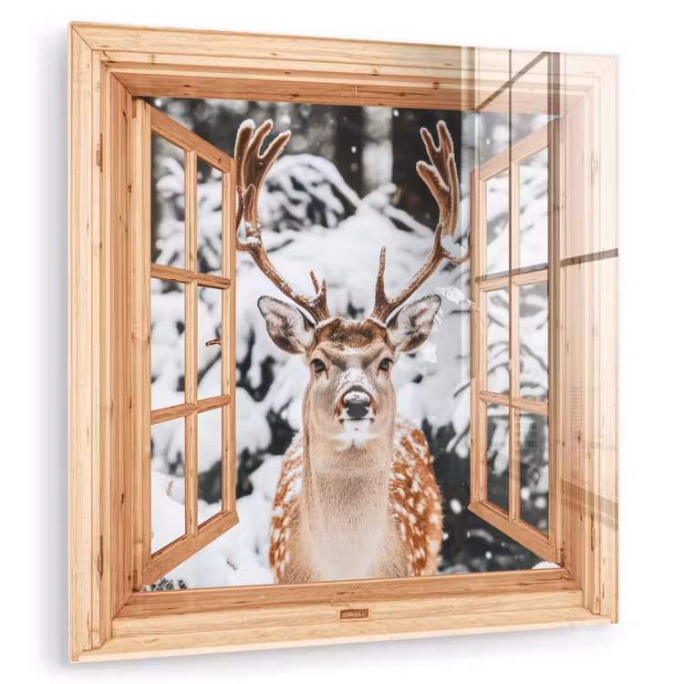 Glasbild - Durchsichtig - Hirsche - Schnee - Winter - Wald - Tiere — 1