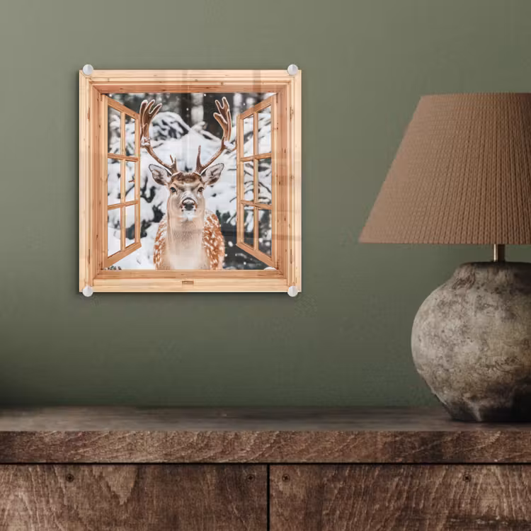 Glasbild - Durchsichtig - Hirsche - Schnee - Winter - Wald - Tiere — 4