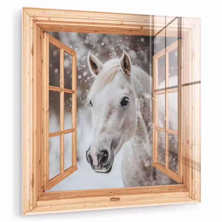 Glasbild - Durchsichtig - Pferd - Weiß - Winter - Tiere — 1
