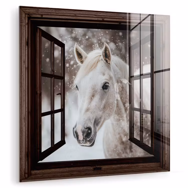 Glasbild - Durchsichtig - Pferd - Weiß - Winterlandschaft - Schnee — 1