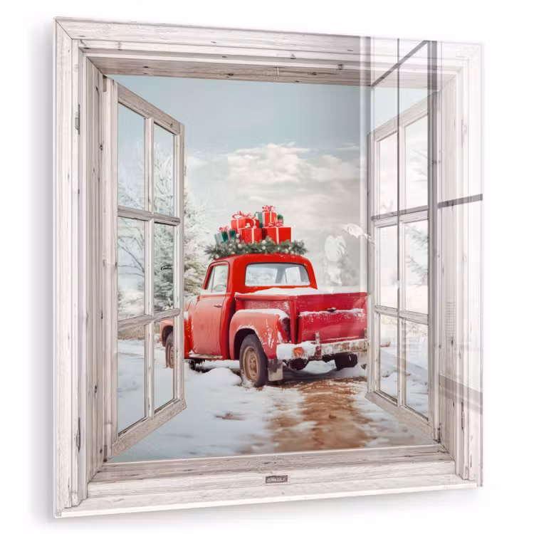 Glasbild - Auto - Rot - Geschenke - Winter - Weihnachten - Durchsichtig - Weiß — 1