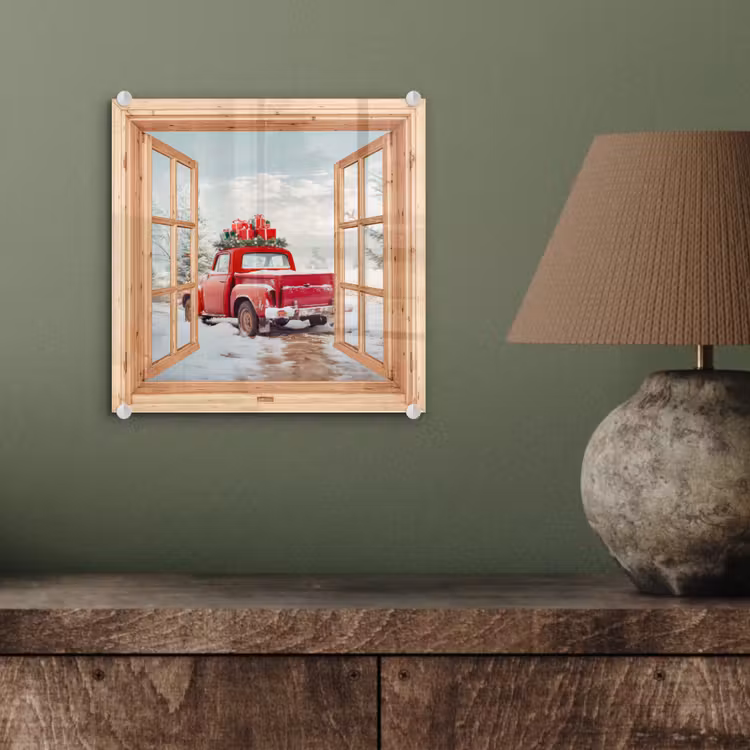 Glasbild - Durchsichtig - Auto - Weihnachten - Geschenke - Winter - Landschaft — 4