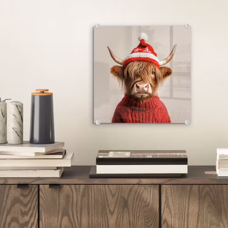 Glasbild - Schottischer Highlander - Weihnachten - Mütze - Pullover - Winter — 2