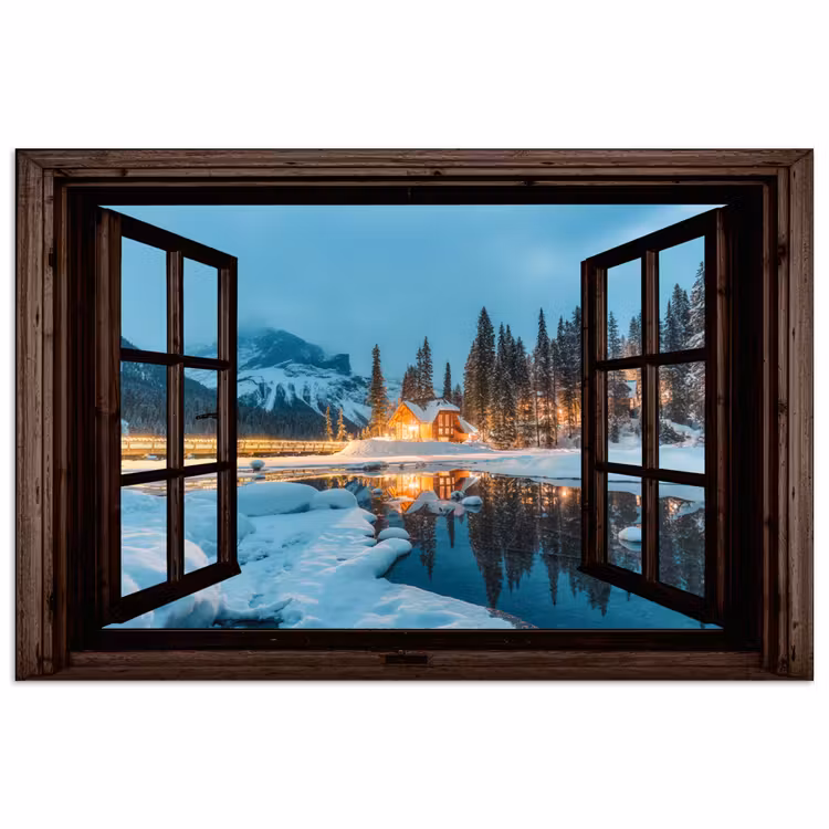 Poster - Durchblick - Winter - Landschaft - Natur - Haus - Berge — 1