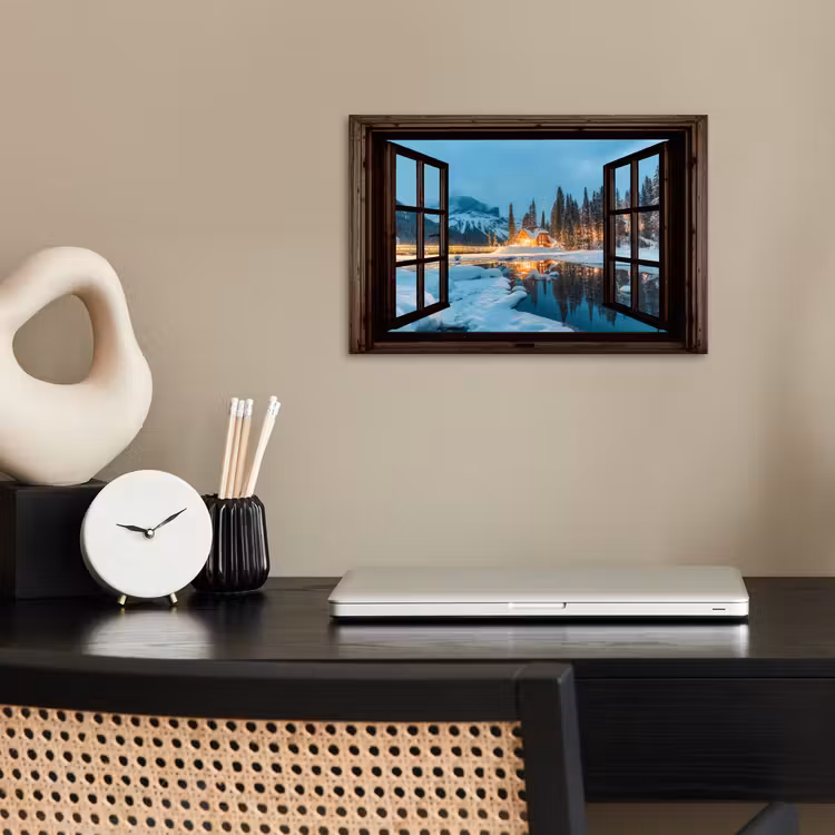 Poster - Durchblick - Winter - Landschaft - Natur - Haus - Berge — 2