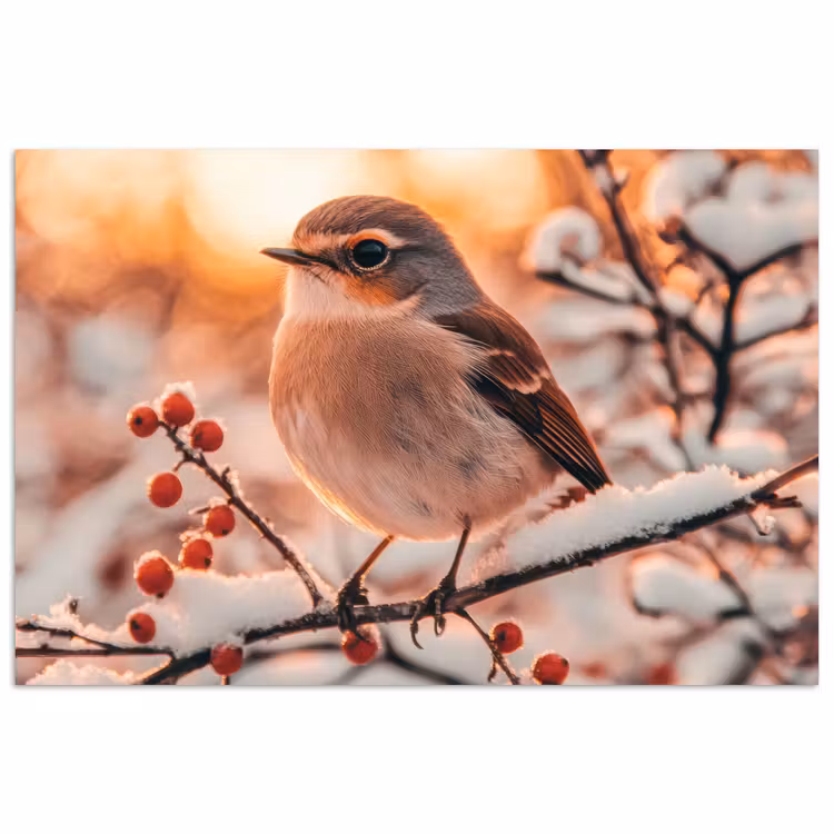 Poster - Vogel - Zweig - Winter - Tiere - Schnee — 1