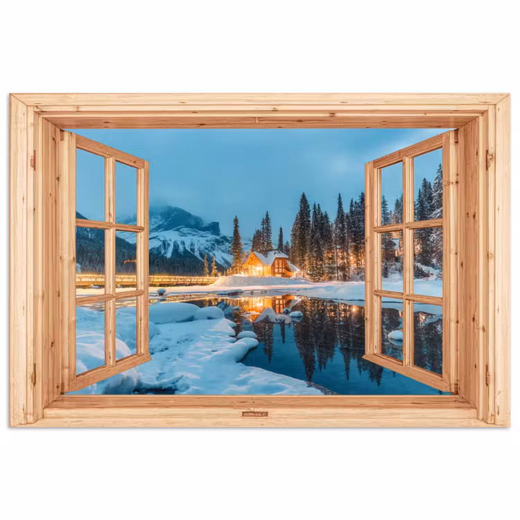 Poster - Winterlandschaft - Natur - Haus - Berge - Aussicht - Fenster — 1