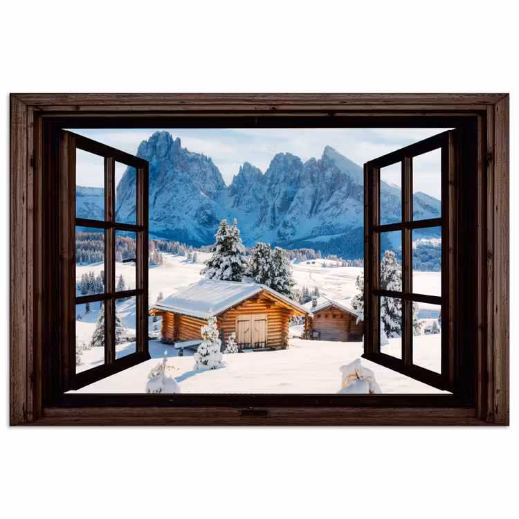 Poster - Aussicht - Winter - Landschaft - Hütte - Berge — 1