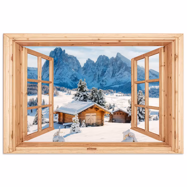 Poster - Durchblick - Winterlandschaft - Hütte - Berge - Aussicht — 1