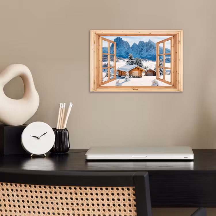 Poster - Durchblick - Winterlandschaft - Hütte - Berge - Aussicht — 2