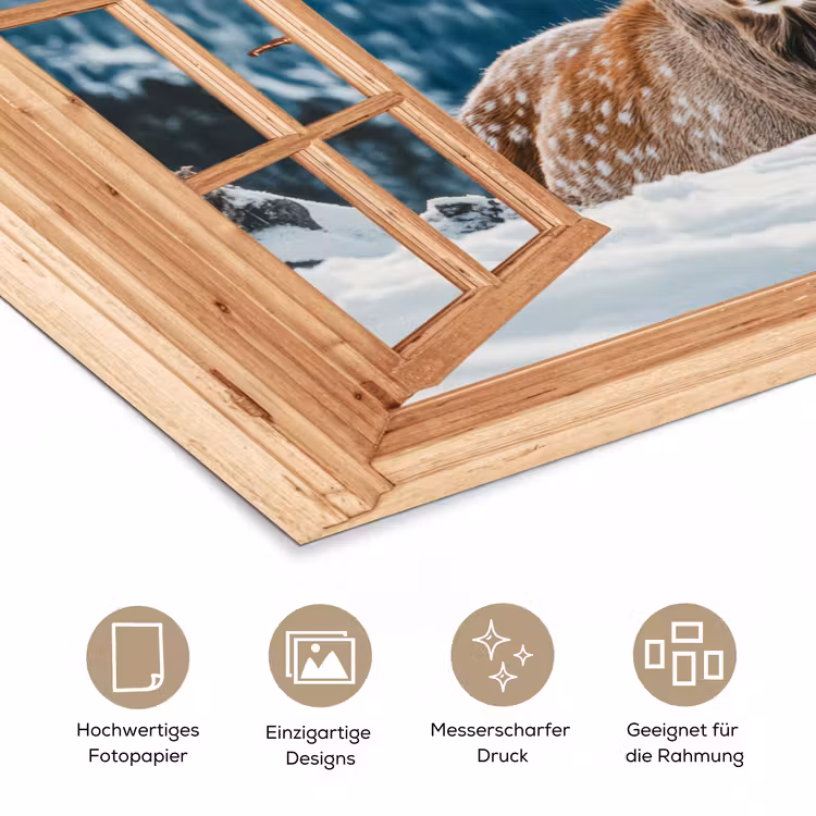 Poster - Durchblick - Hirsche - Landschaft - Winter - Natur - Tiere - Berge — 5