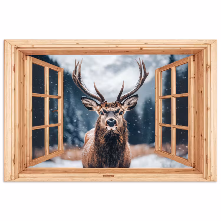 Poster - Durchblick - Hirsche - Tiere - Winterlandschaft - Schnee — 1